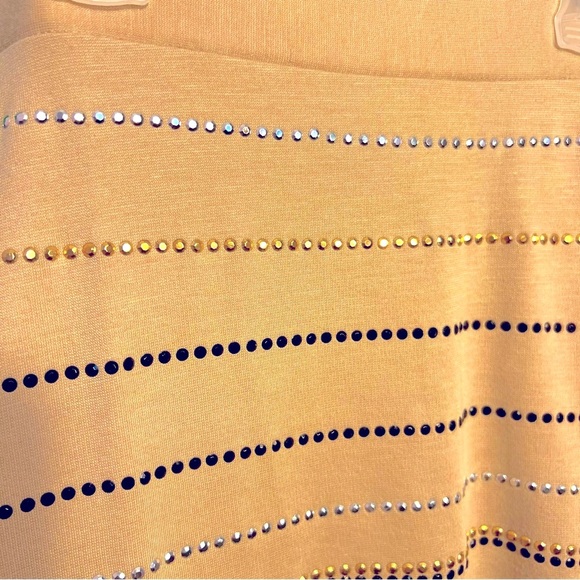 SizeM Venus Beige Skirt w Silver Beads Decor Elastic Waist Pencil Style Elegant - Picture 3 of 7